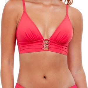 Profile by Gottex Coral Pink Bellini V-Neck Bra‎ Bikini Top Size 14,NWT